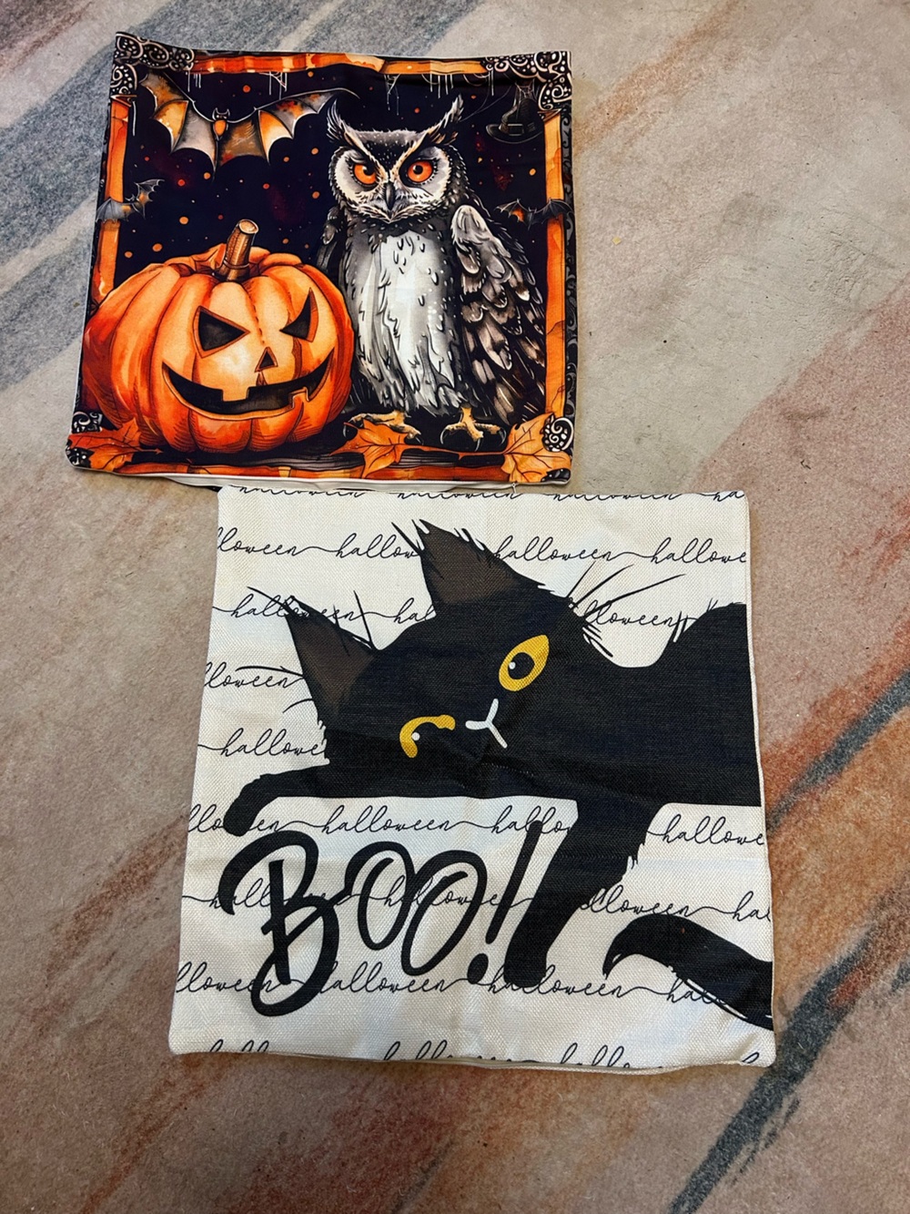 Halloween Black Cat Accent Pillow Cover with Bold Orange Pumpkin Design